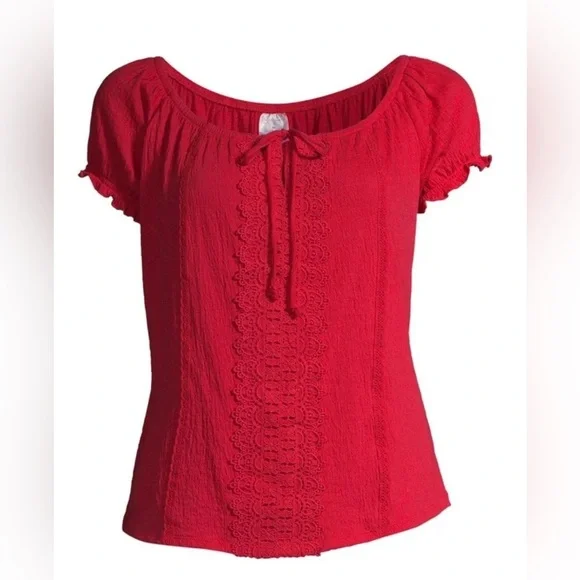 No Boundaries Vibrant Red Off-the-Shoulder Peasant Top - Picture 2 of 8